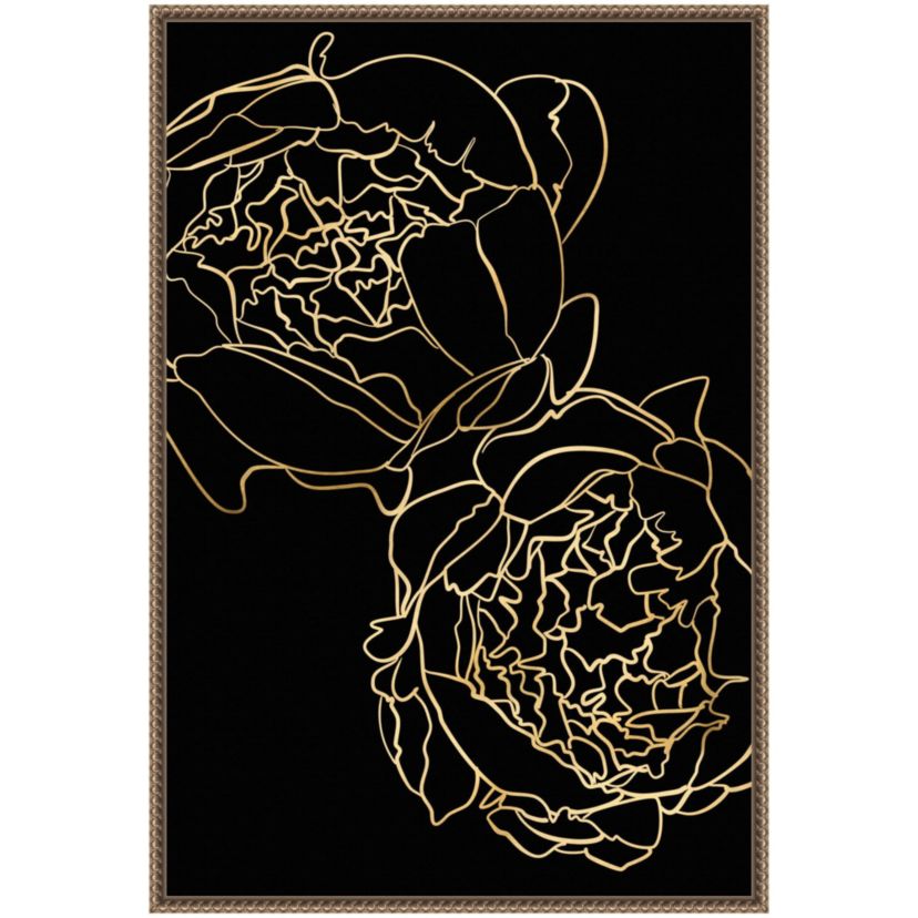 Peonies in gold and black Framed Canvas Wall Art Print