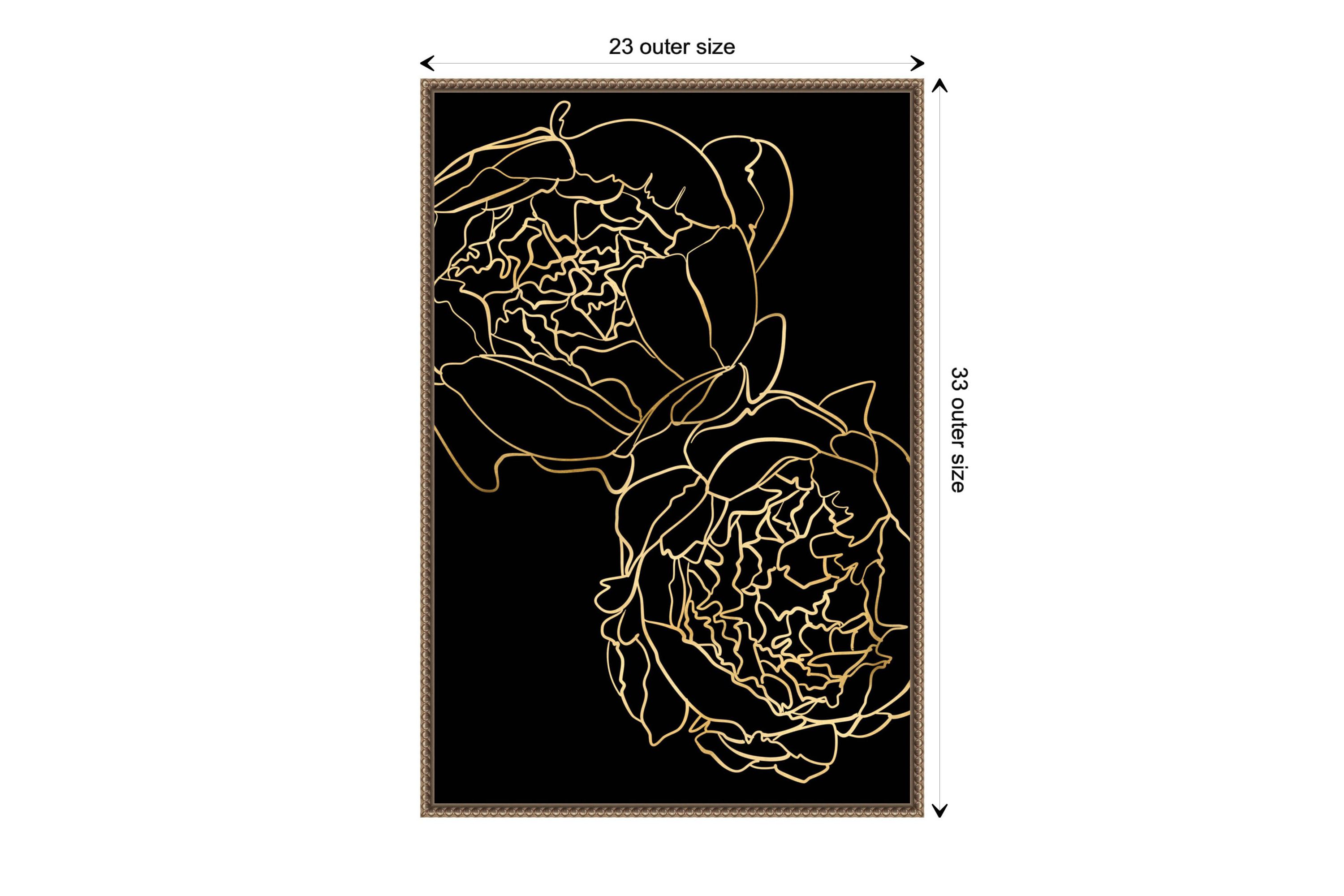 Peonies in gold and black Framed Canvas Wall Art Print