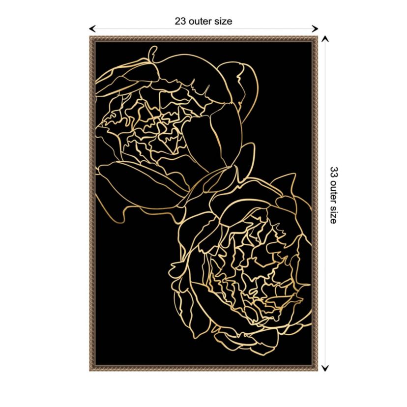 Peonies in gold and black Framed Canvas Wall Art Print