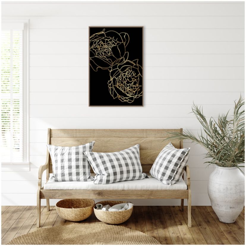 Peonies in gold and black Framed Canvas Wall Art Print