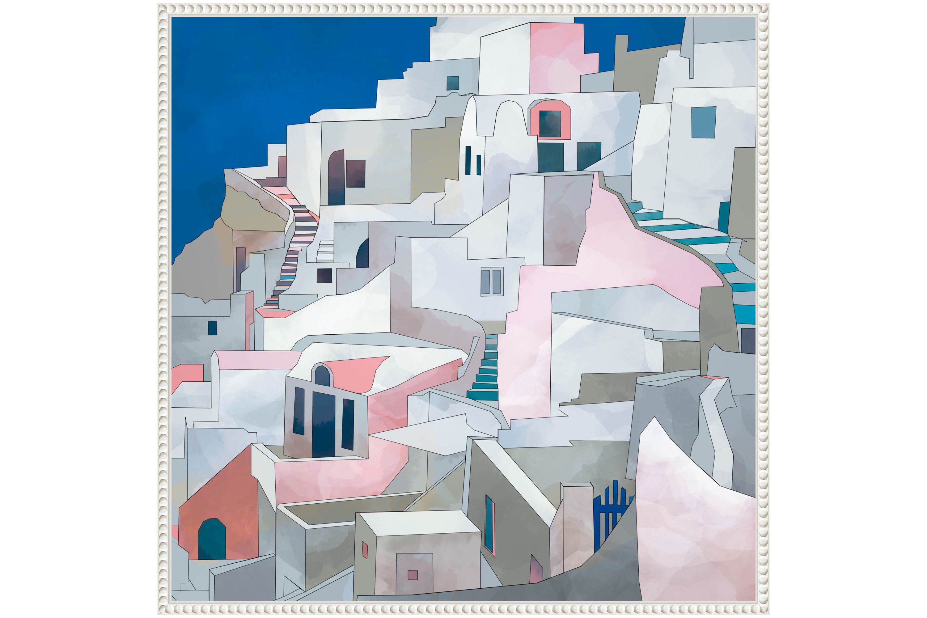 Santorini Seashore Framed Canvas Wall Art Print