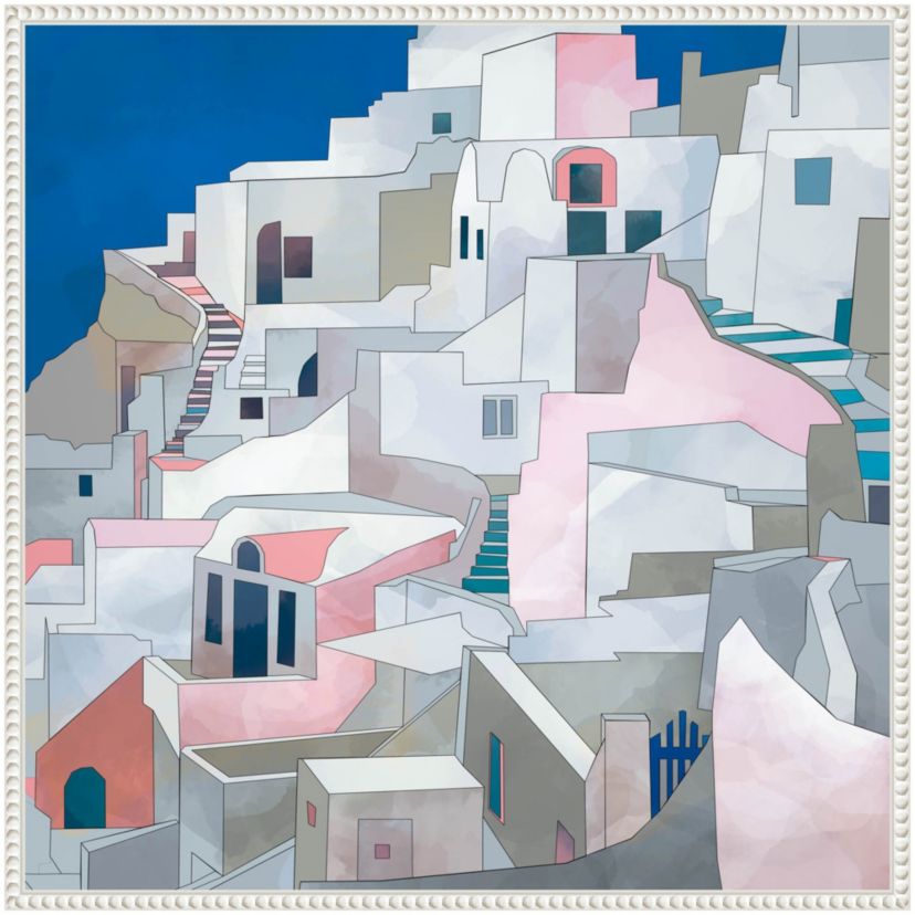 Santorini Seashore Framed Canvas Wall Art Print