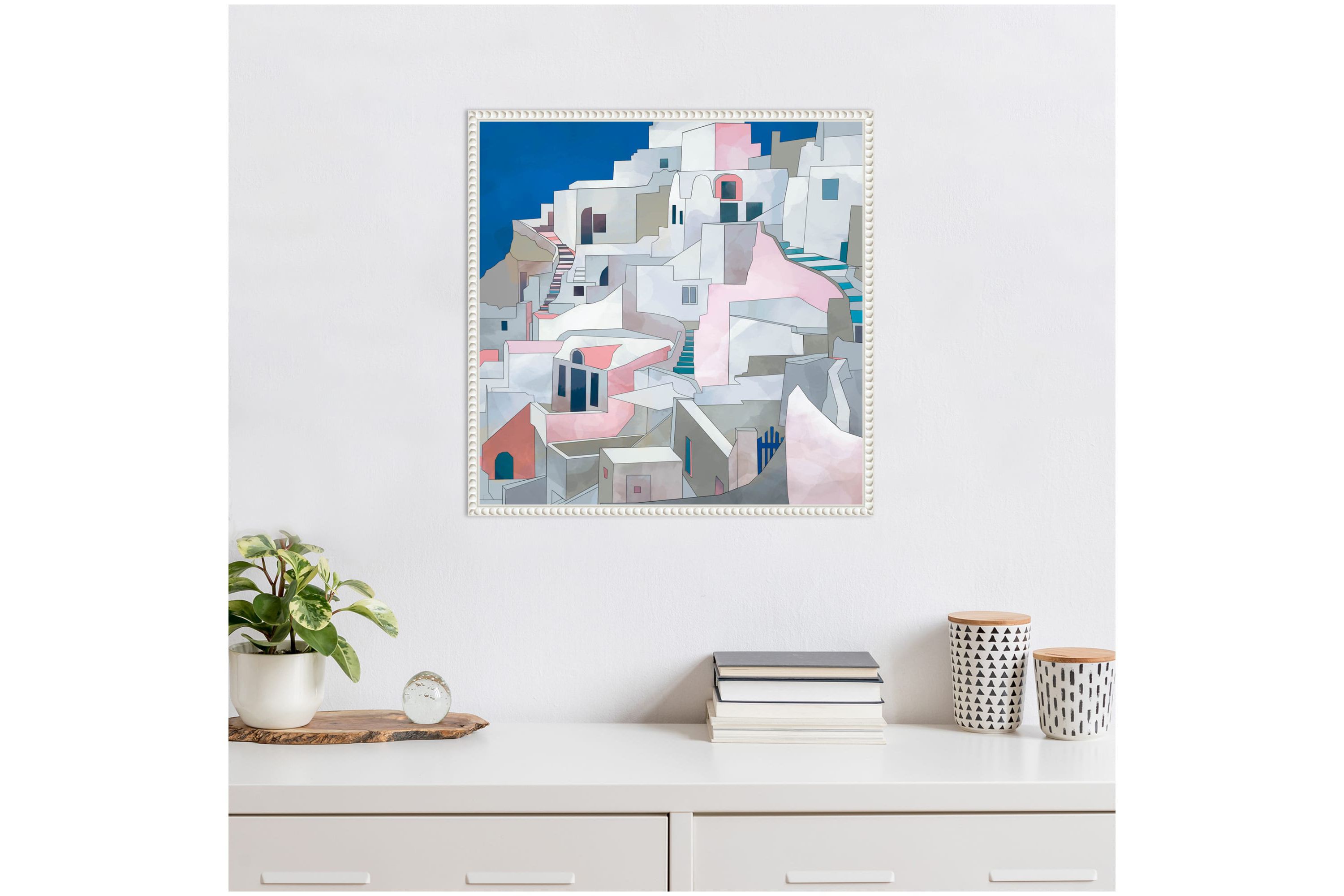 Santorini Seashore Framed Canvas Wall Art Print