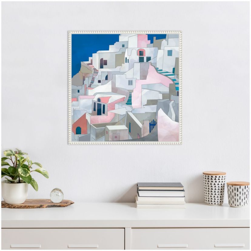 Santorini Seashore Framed Canvas Wall Art Print