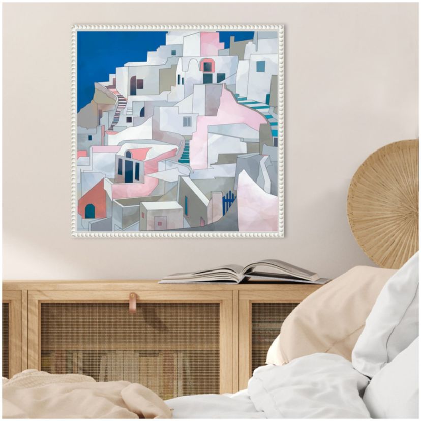 Santorini Seashore Framed Canvas Wall Art Print