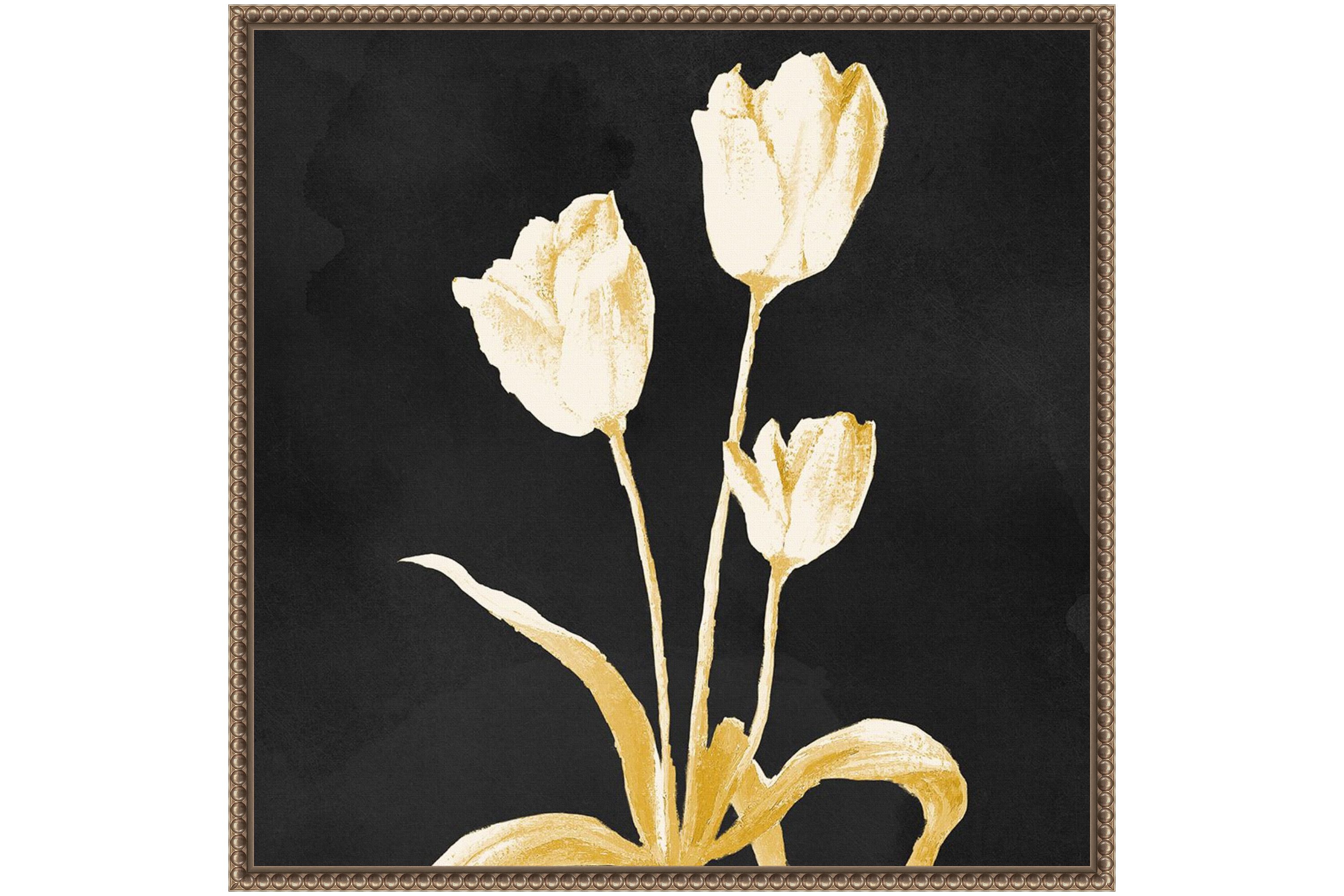 Floral Stillness on Black Framed Canvas Wall Art Print