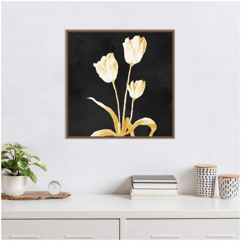 Floral Stillness on Black Framed Canvas Wall Art Print