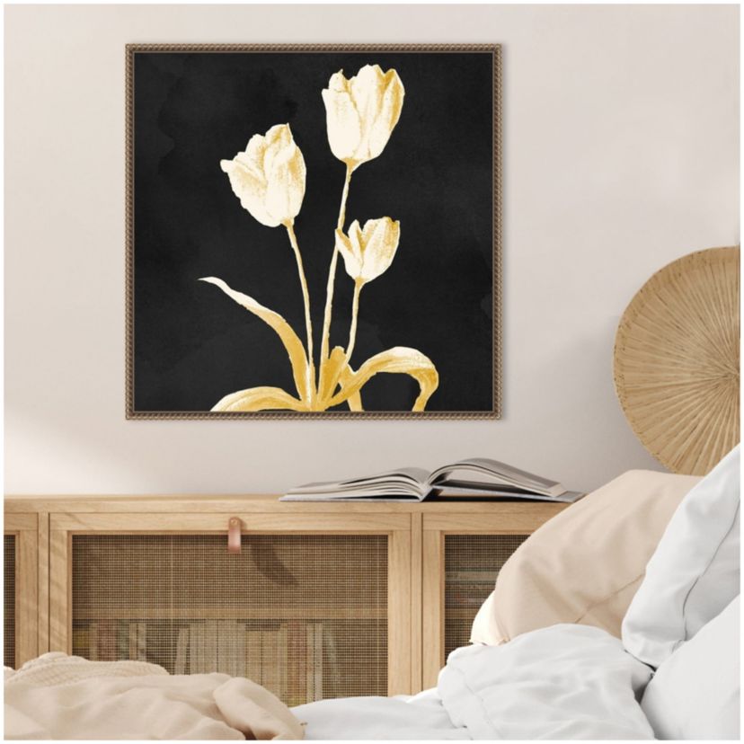 Floral Stillness on Black Framed Canvas Wall Art Print