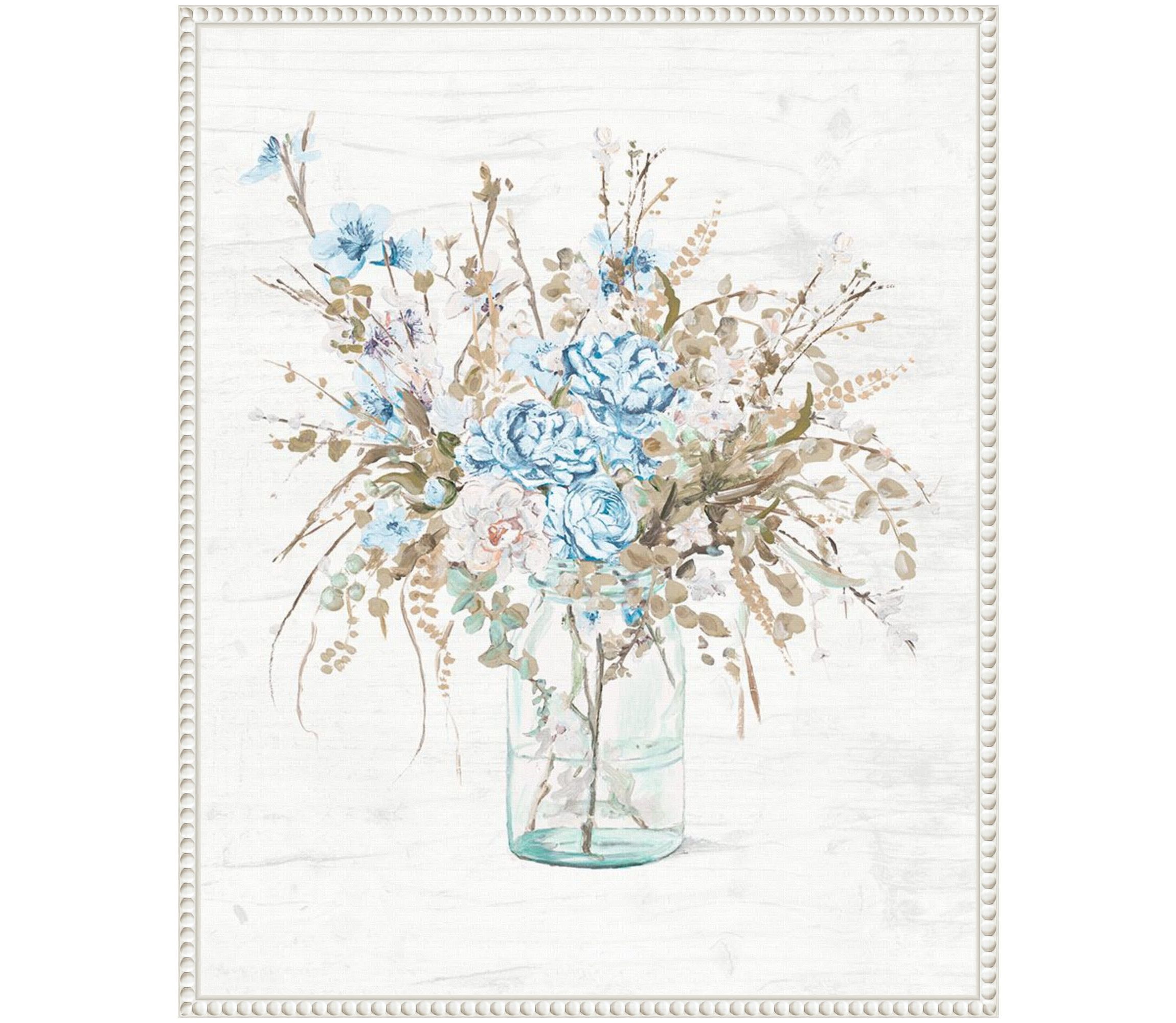 Blue Flowers In Glass Vase Framed Canvas Wall Art Print
