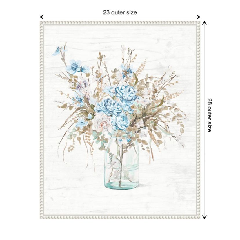 Blue Flowers In Glass Vase Framed Canvas Wall Art Print