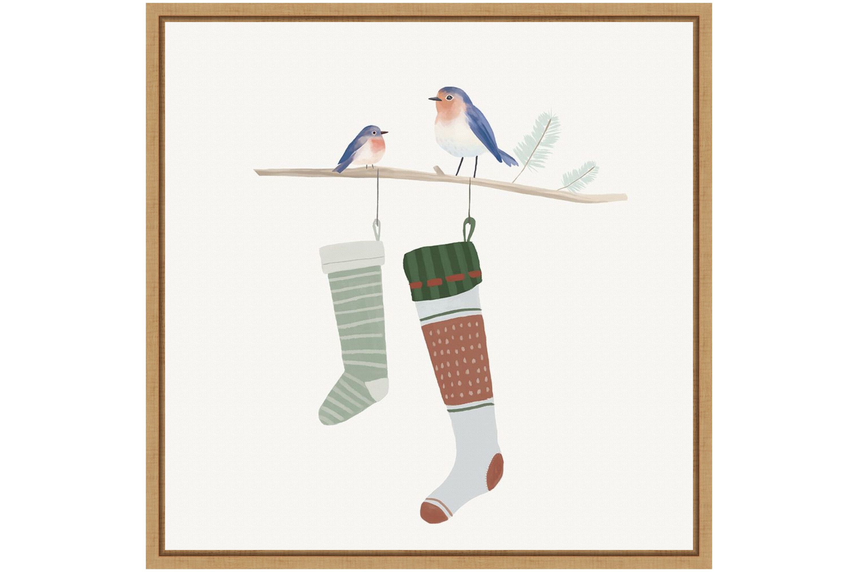 Blue Birds of Christmas Happiness I Framed Canvas Wall Art Print