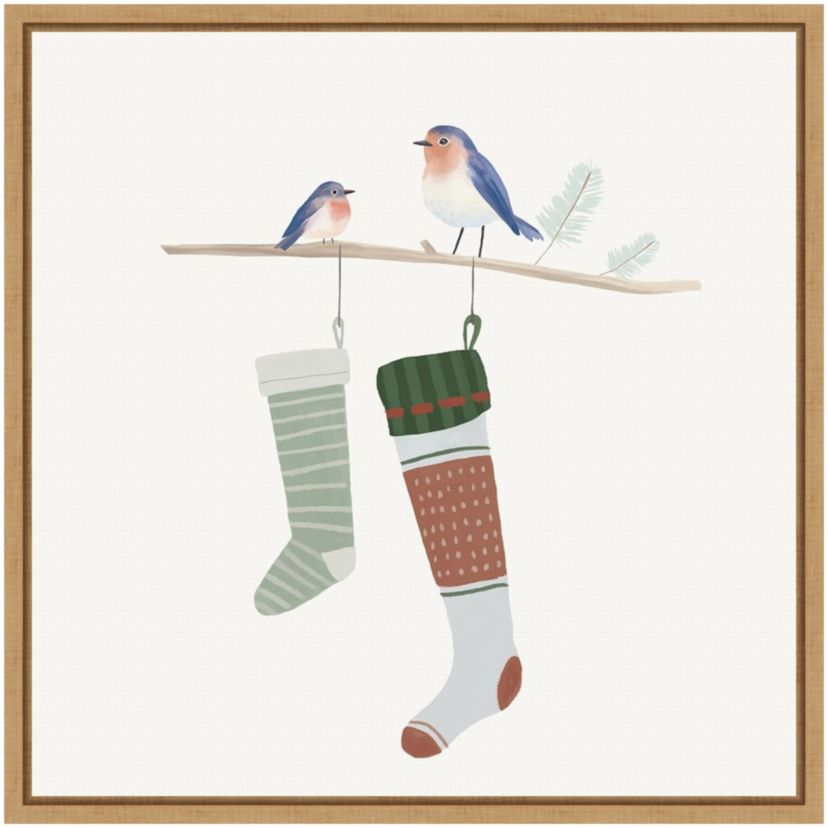 Blue Birds of Christmas Happiness I Framed Canvas Wall Art Print