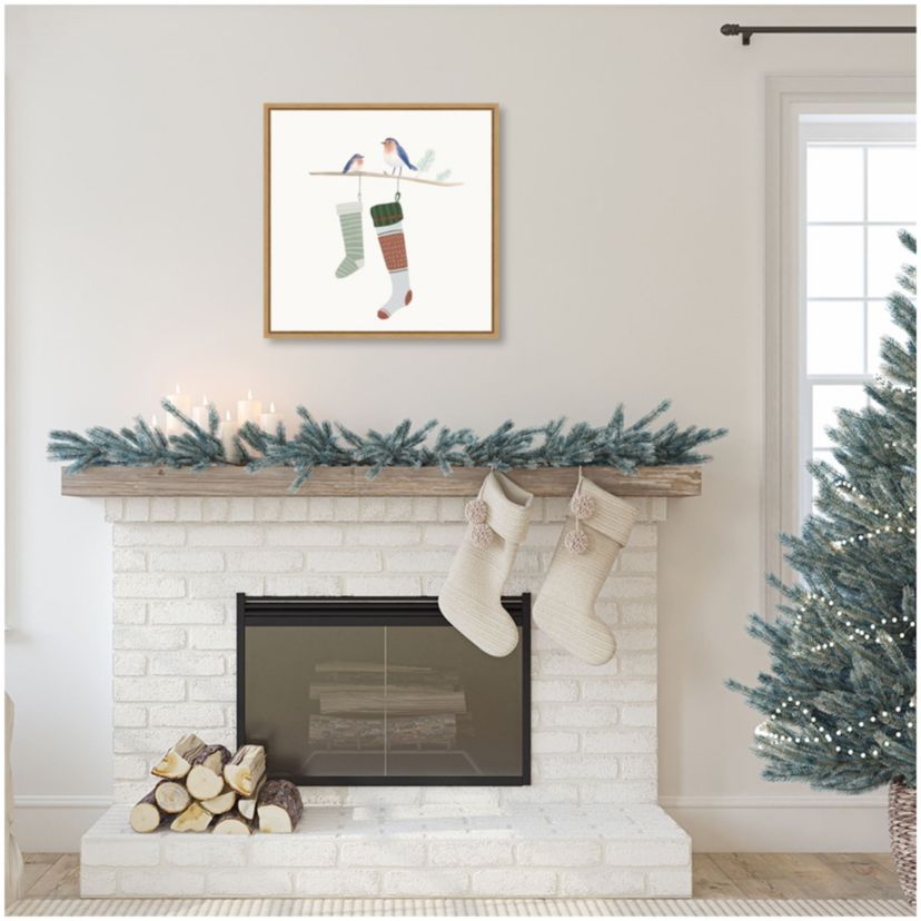 Blue Birds of Christmas Happiness I Framed Canvas Wall Art Print