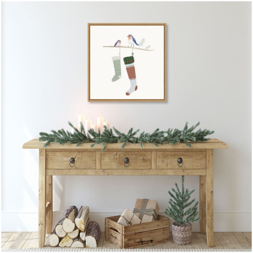 Blue Birds of Christmas Happiness I Framed Canvas Wall Art Print