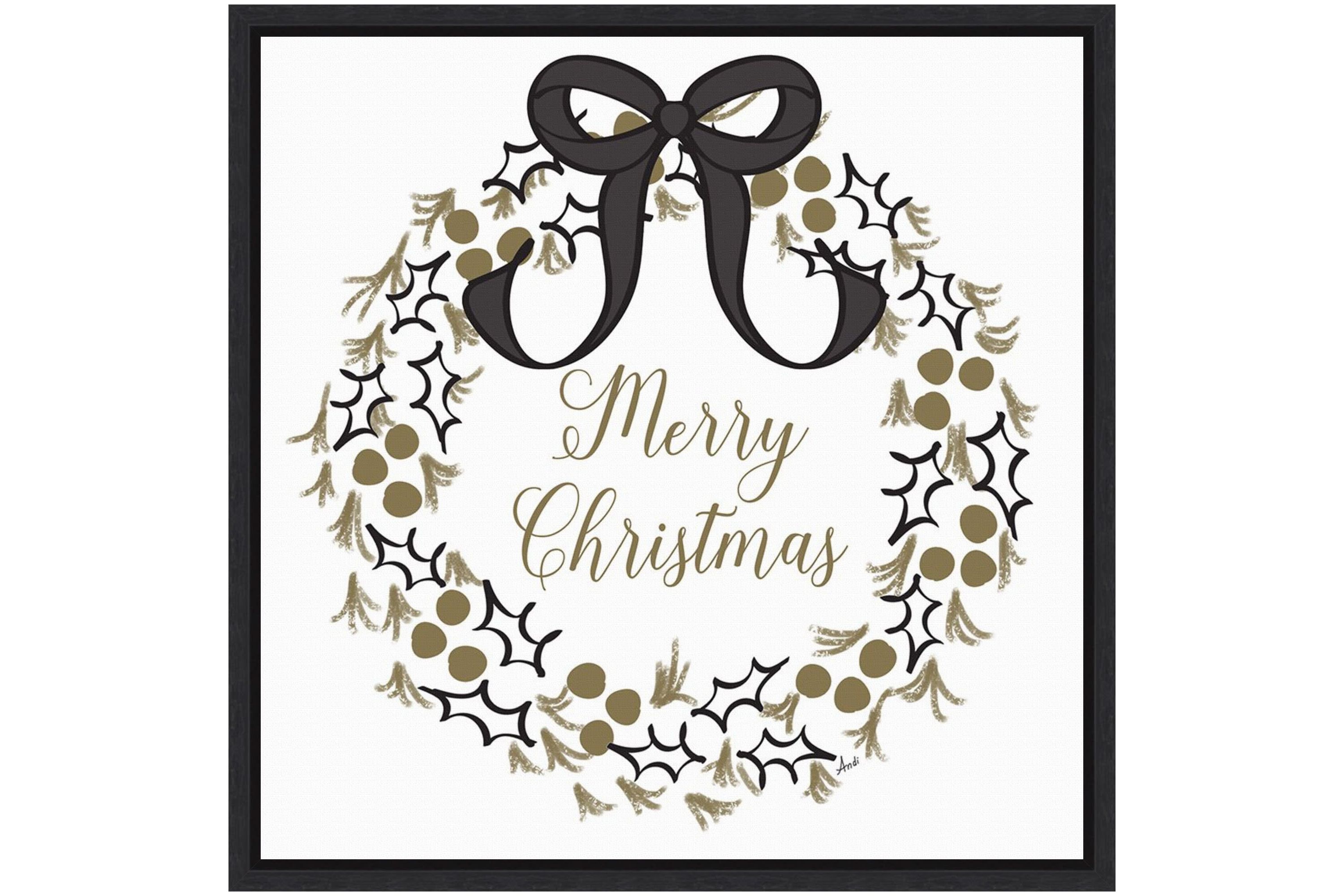 Merry Christmas Wreath Framed Canvas Wall Art Print