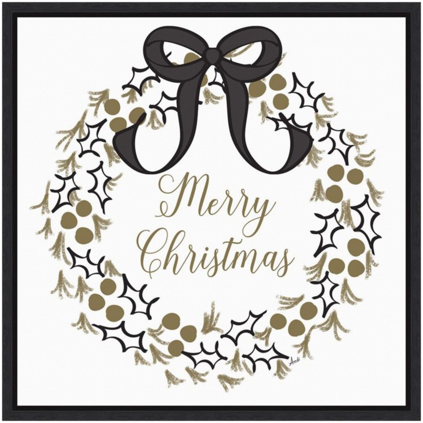 Merry Christmas Wreath Framed Canvas Wall Art Print