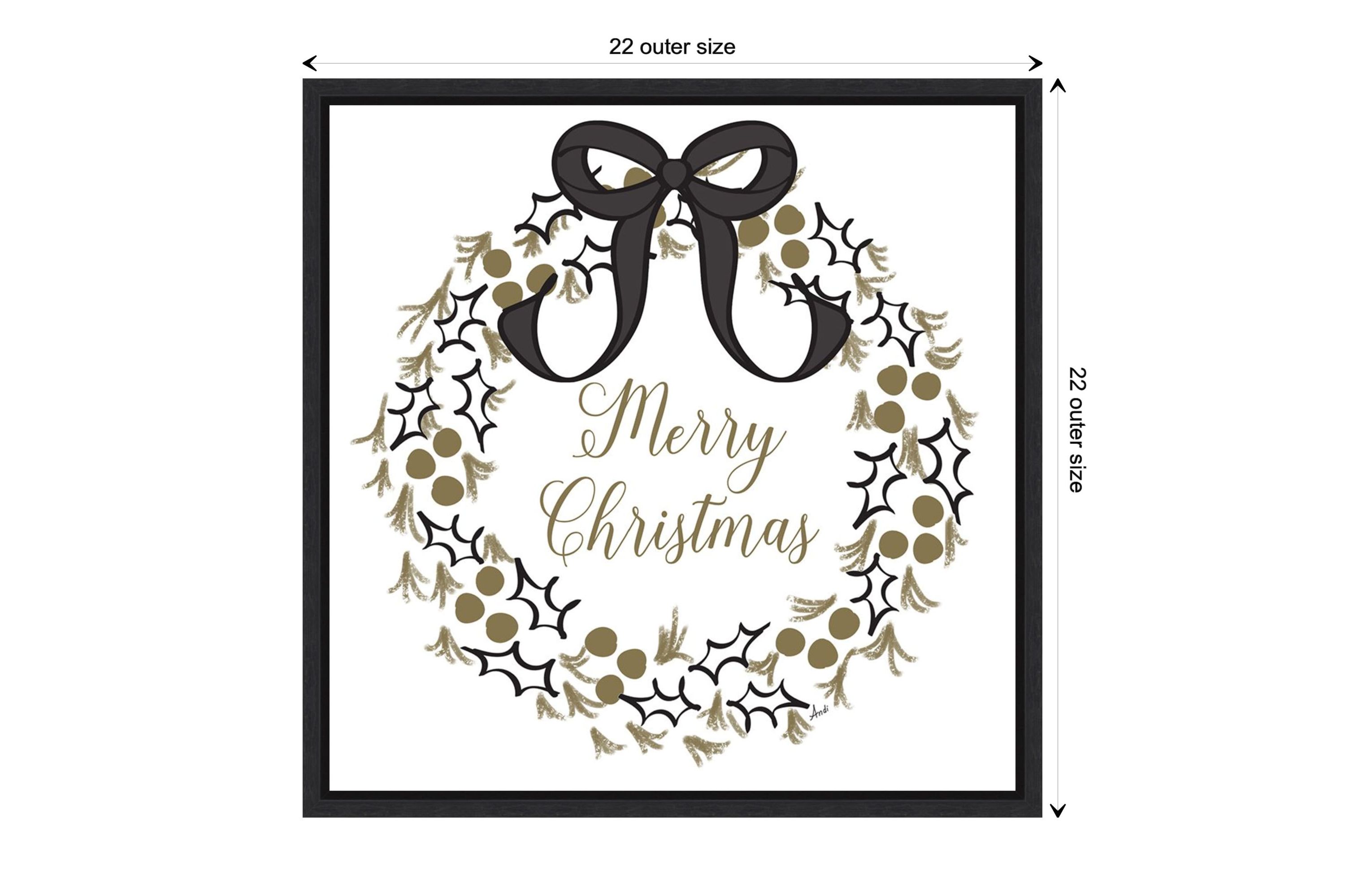 Merry Christmas Wreath Framed Canvas Wall Art Print