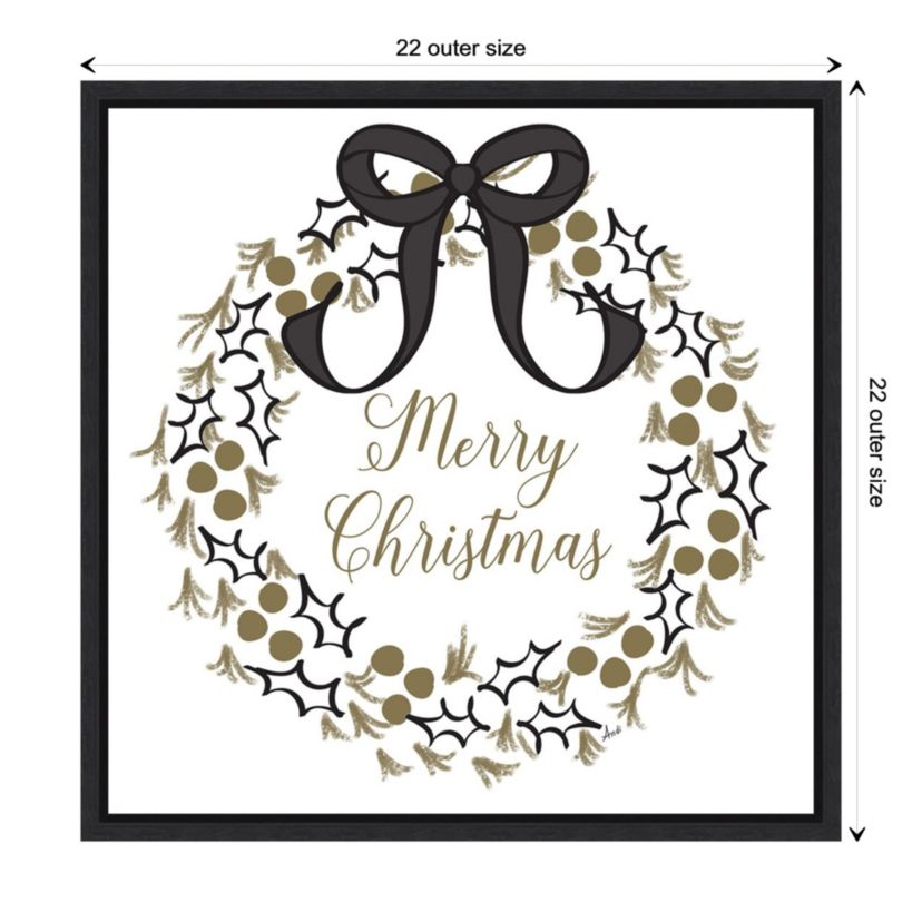 Merry Christmas Wreath Framed Canvas Wall Art Print