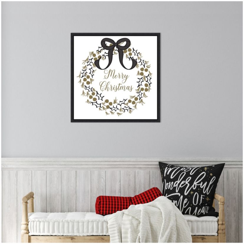 Merry Christmas Wreath Framed Canvas Wall Art Print