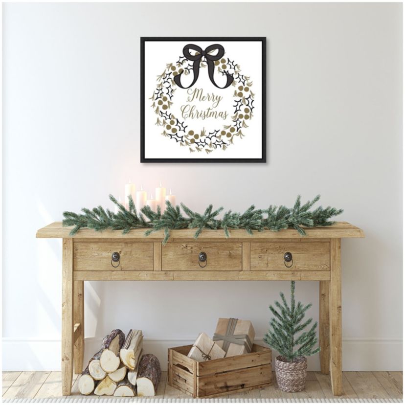Merry Christmas Wreath Framed Canvas Wall Art Print