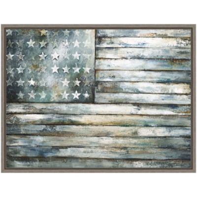 Amanti Art Retired Patriot American Flag Framed Canvas Wall Art Print