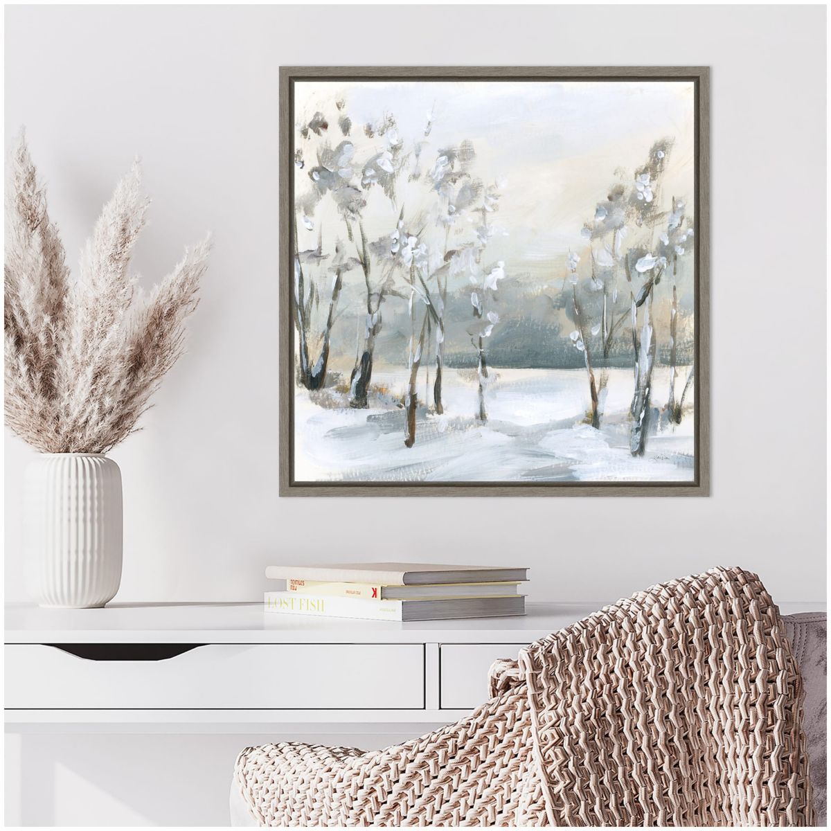 Snowy Winter Trees Framed Canvas Wall Art Print