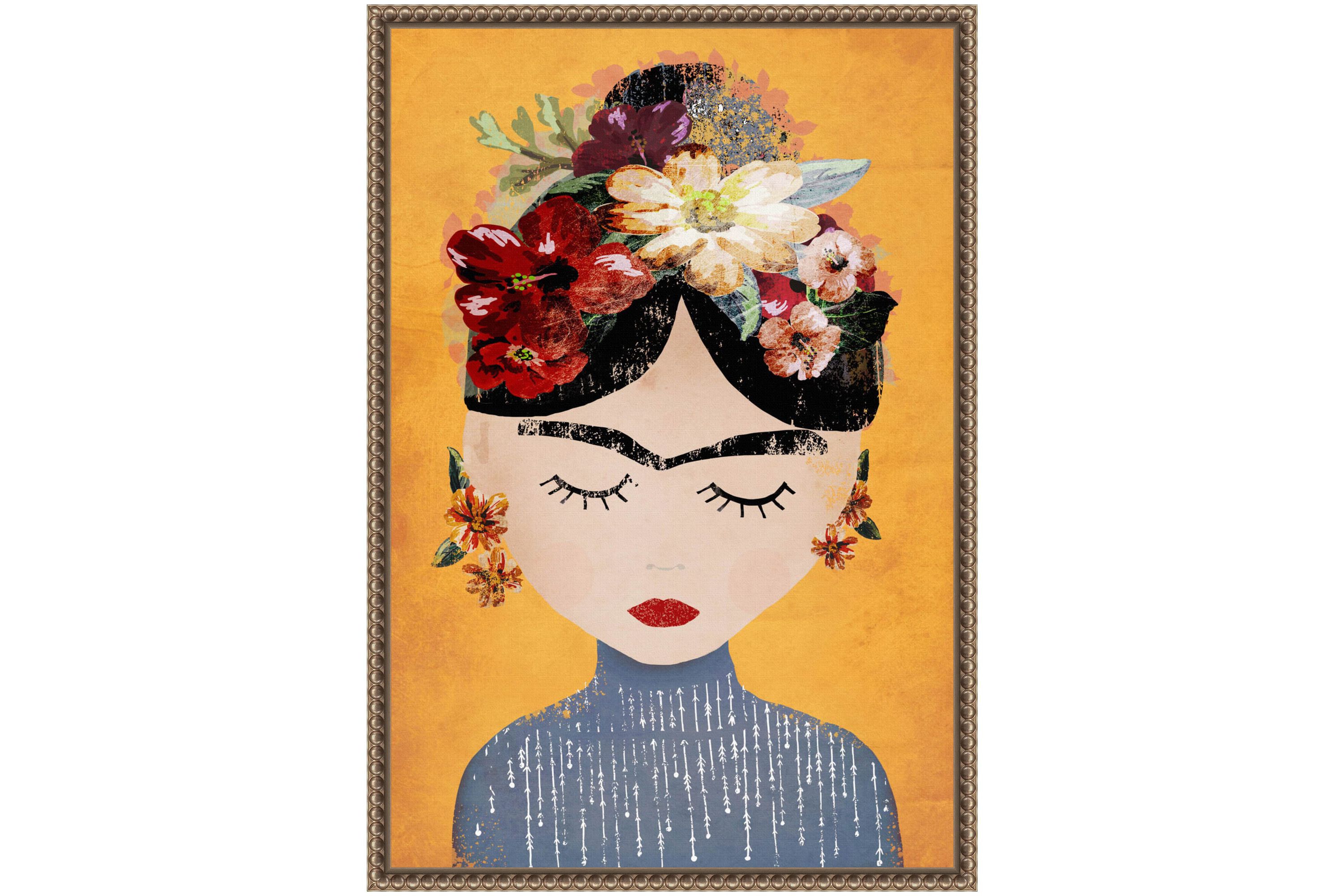 Frida (Yellow Version) Framed Canvas Wall Art Print