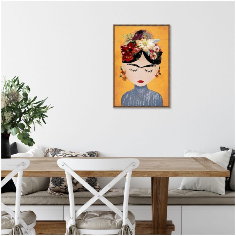 Frida (Yellow Version) Framed Canvas Wall Art Print