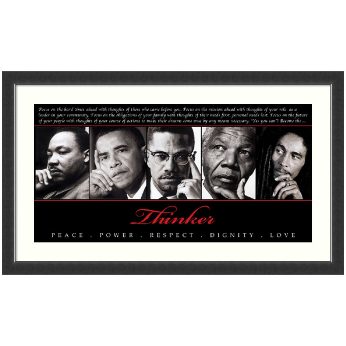 Thinker (Quintet): Peace Power Respect Dignity Love Wood Framed Wall Art Print