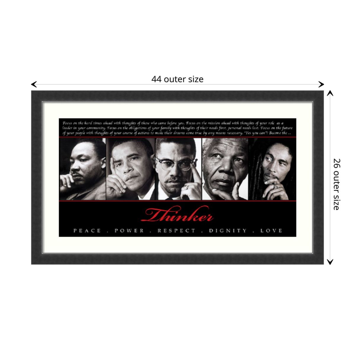 Thinker (Quintet): Peace Power Respect Dignity Love Wood Framed Wall Art Print