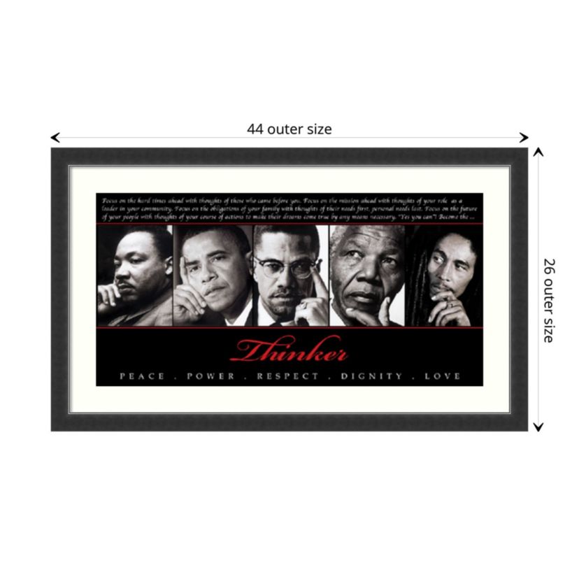 Thinker (Quintet): Peace Power Respect Dignity Love Wood Framed Wall Art Print