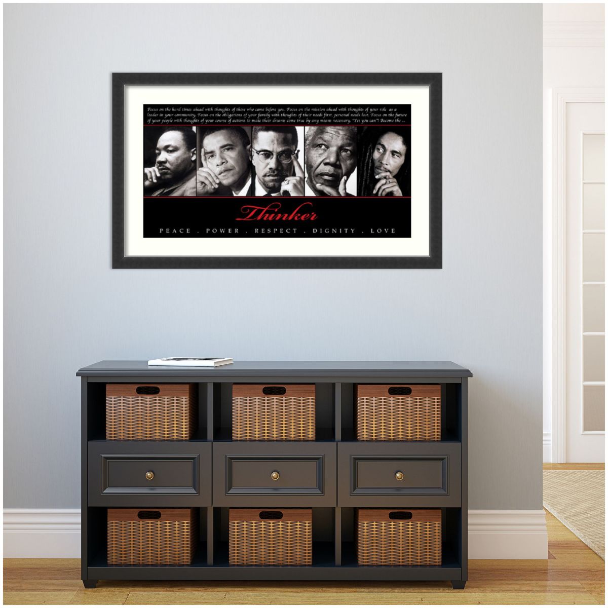 Thinker (Quintet): Peace Power Respect Dignity Love Wood Framed Wall Art Print
