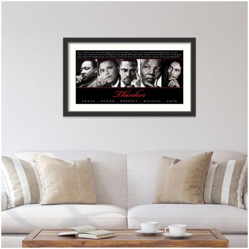 Thinker (Quintet): Peace Power Respect Dignity Love Wood Framed Wall Art Print