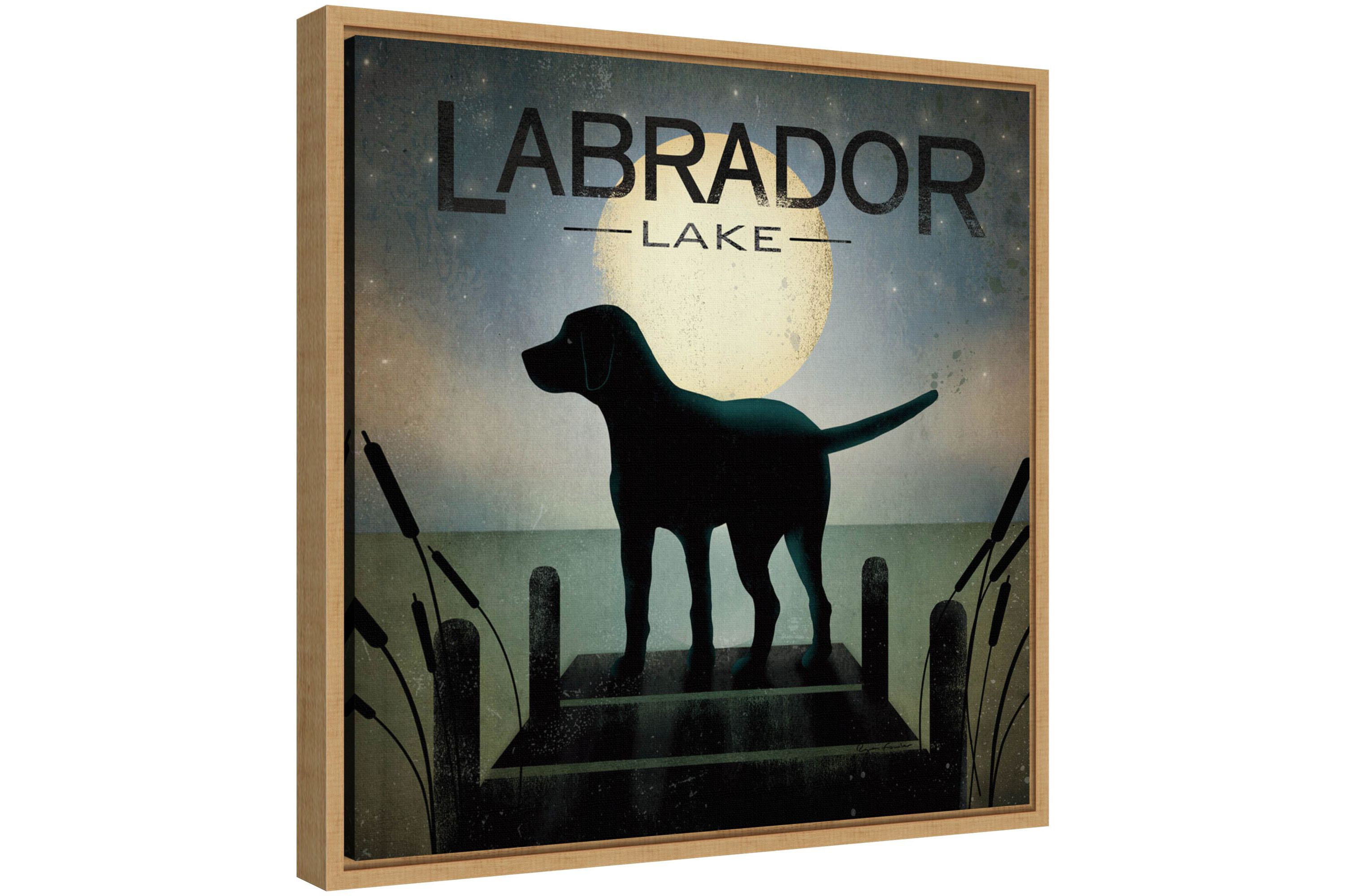 Moonrise Black Dog Labrador Lake Framed Canvas Wall Art Print