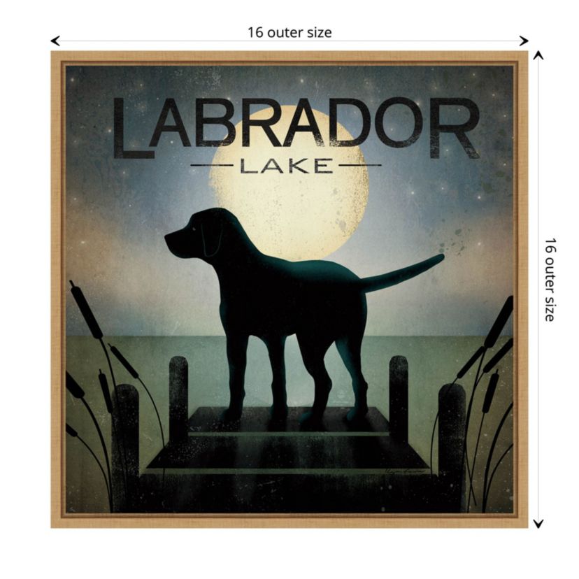 Moonrise Black Dog Labrador Lake Framed Canvas Wall Art Print