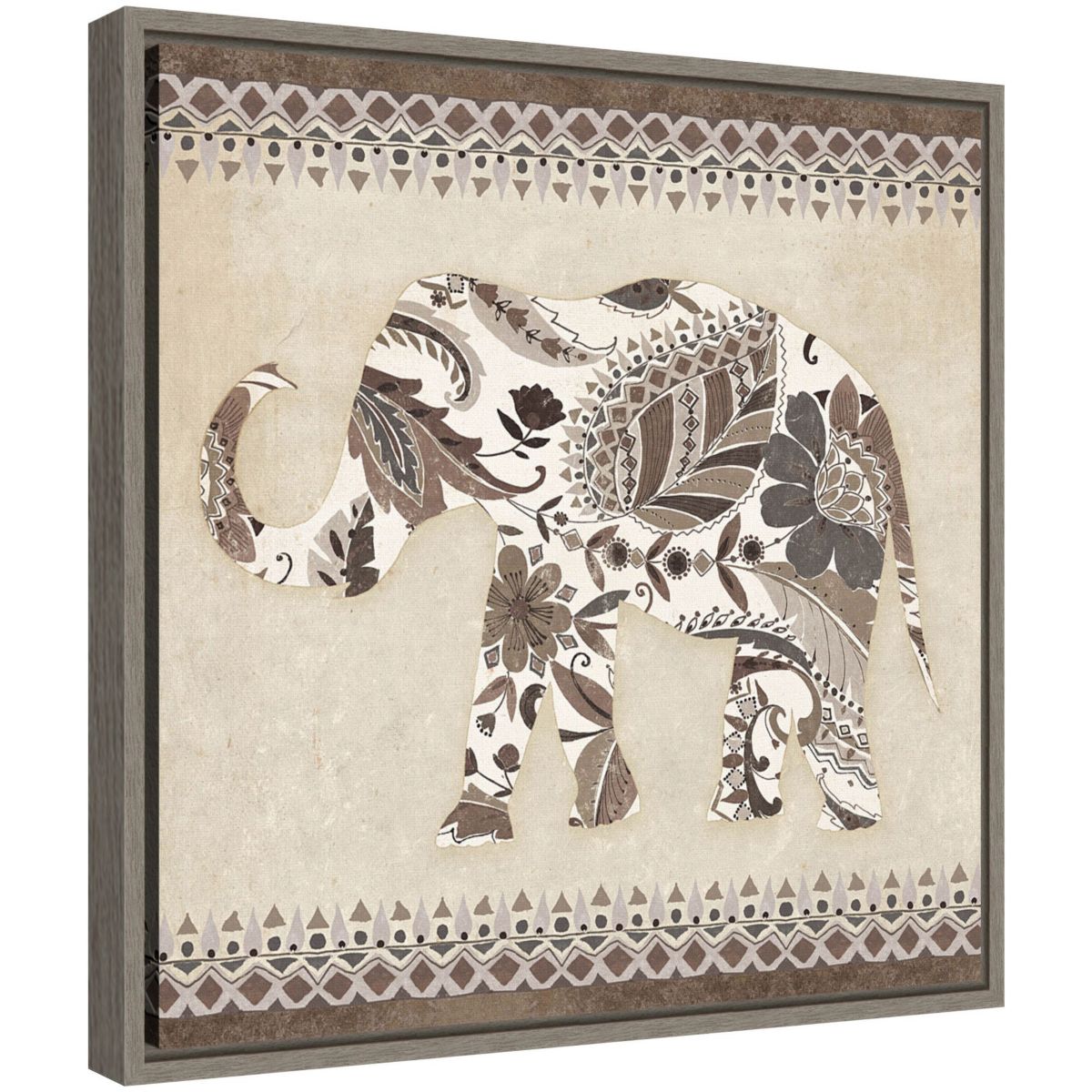 Boho Elephant II Neutral Framed Canvas Wall Art Print