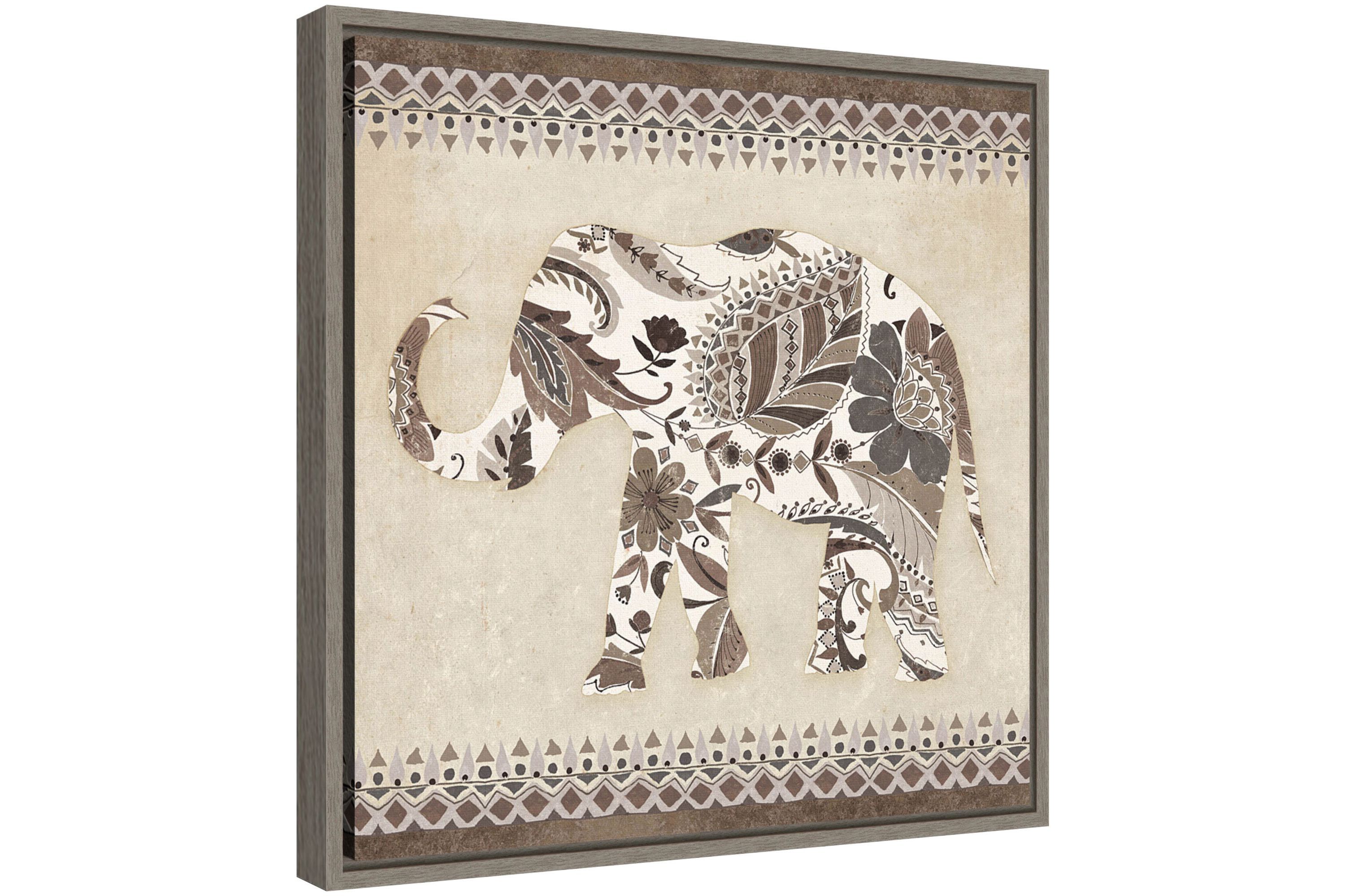 Boho Elephant II Neutral Framed Canvas Wall Art Print
