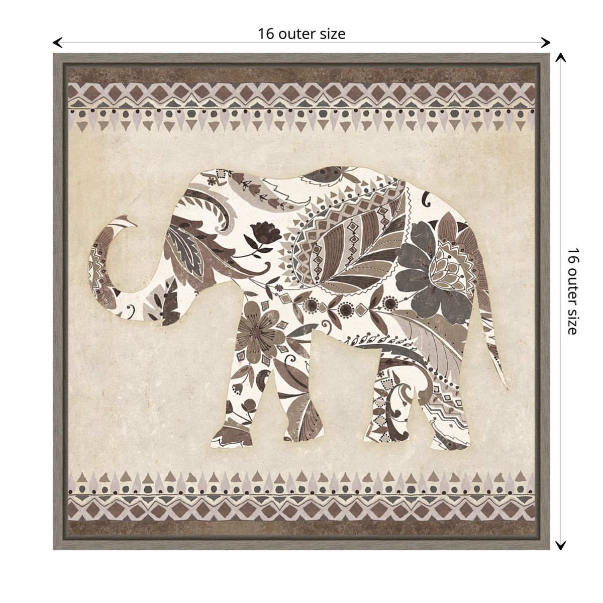 Boho Elephant II Neutral Framed Canvas Wall Art Print