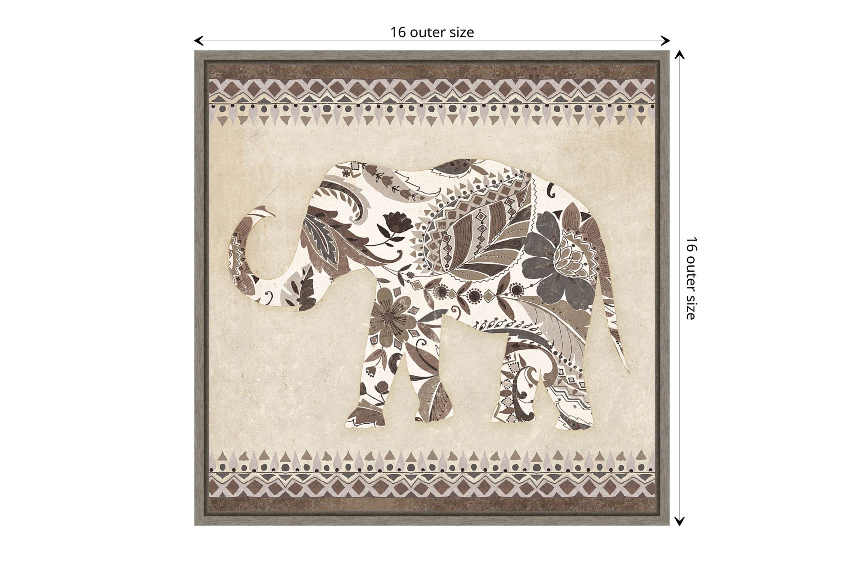 Boho Elephant II Neutral Framed Canvas Wall Art Print