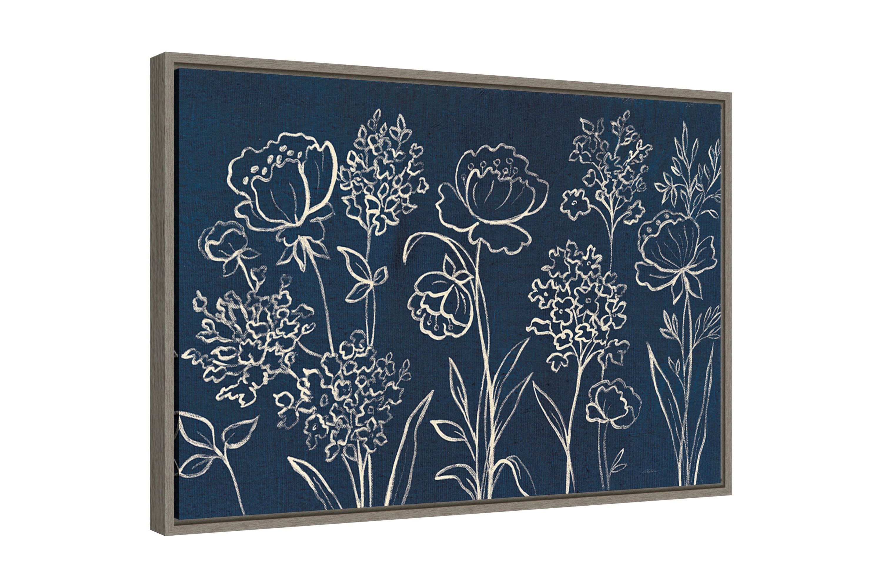 Indigo Floral I Framed Canvas Wall Art Print