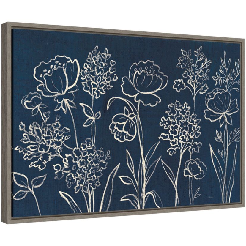 Indigo Floral I Framed Canvas Wall Art Print