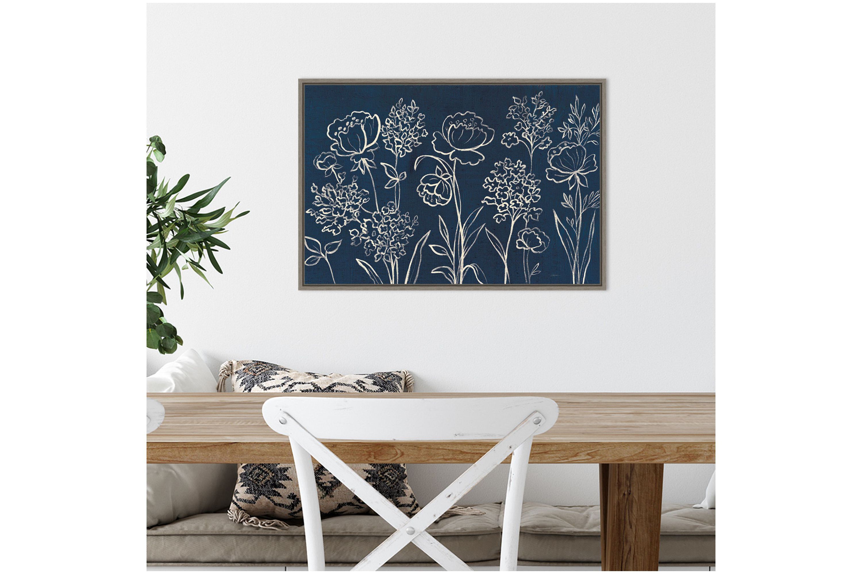 Indigo Floral I Framed Canvas Wall Art Print