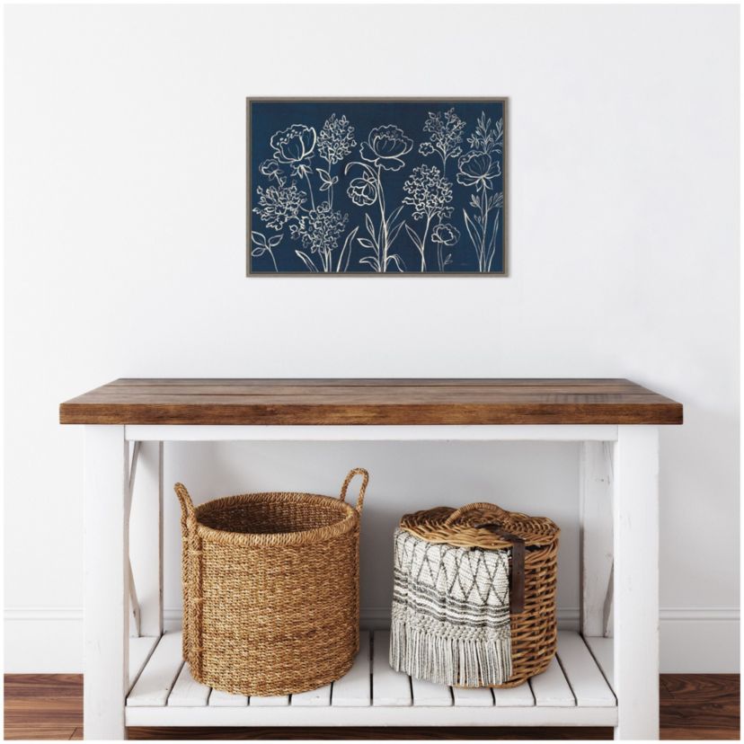 Indigo Floral I Framed Canvas Wall Art Print