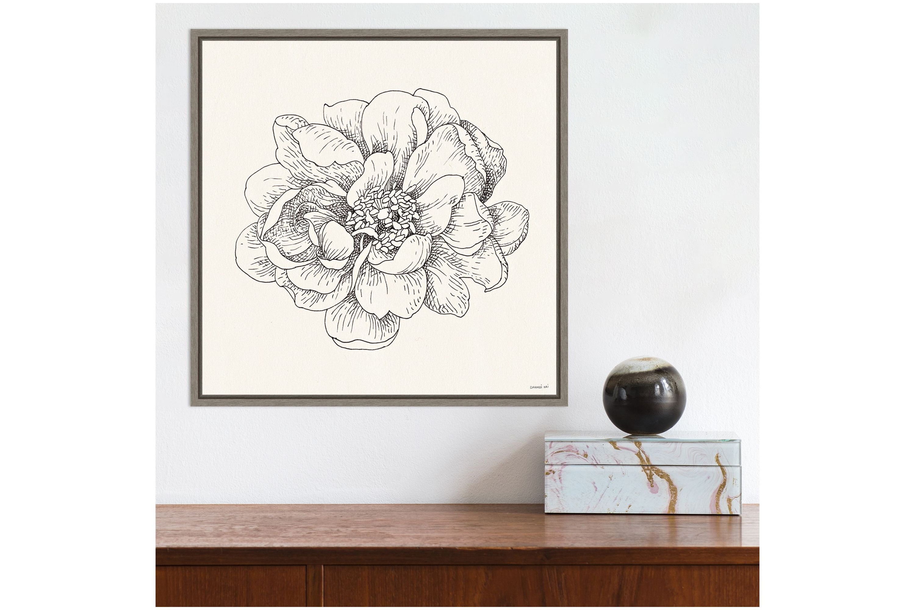 Pen and Ink Florals IV Framed Canvas Wall Art Print