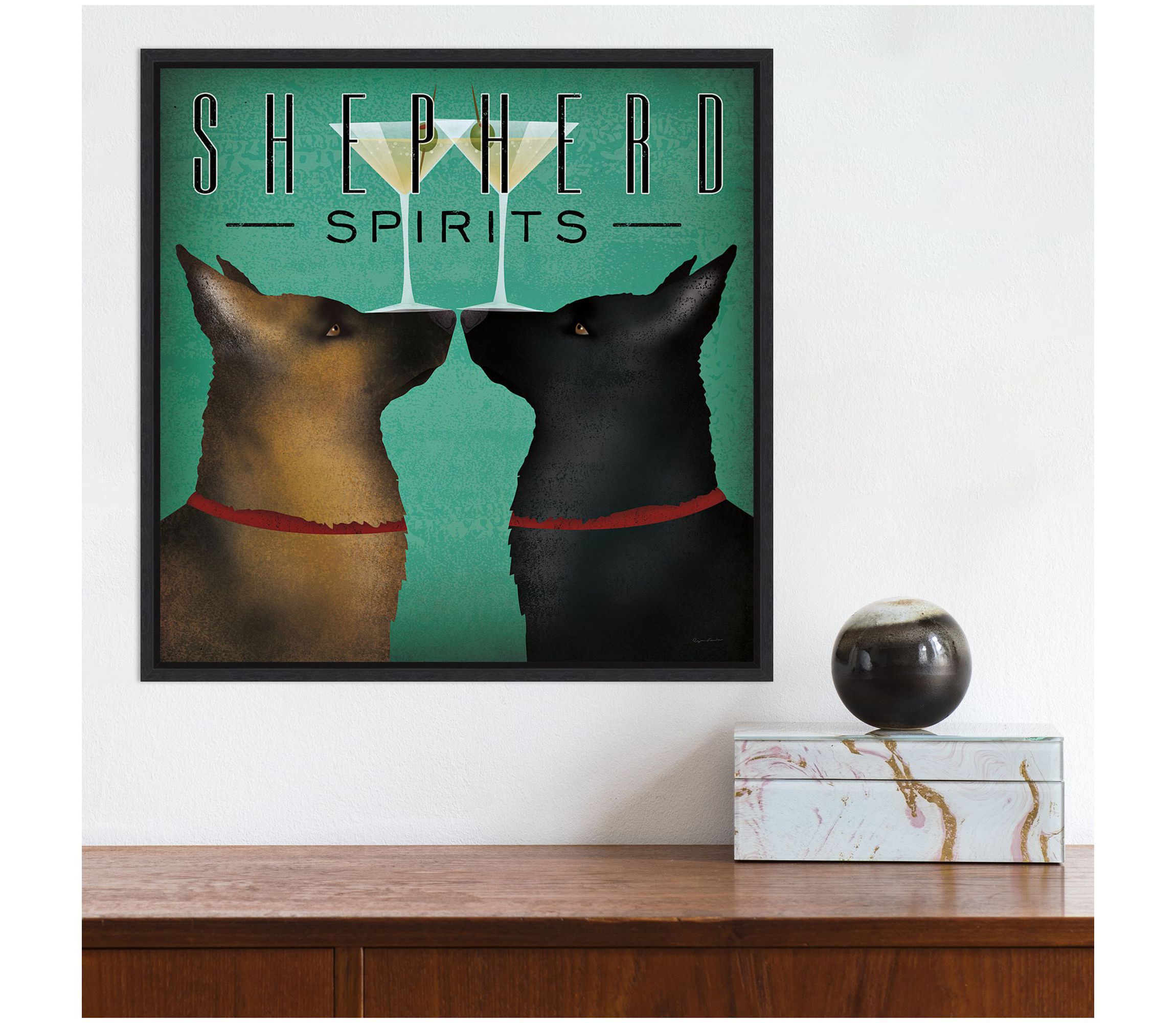 Double Shepherd Martini Framed Canvas Wall Art Print