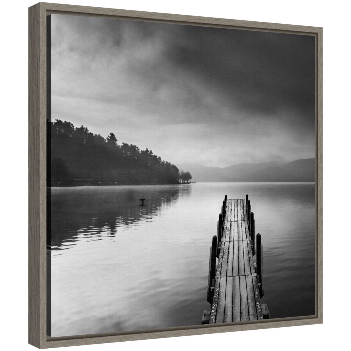 Lake view with Pier II Framed Canvas Wall Art Print
