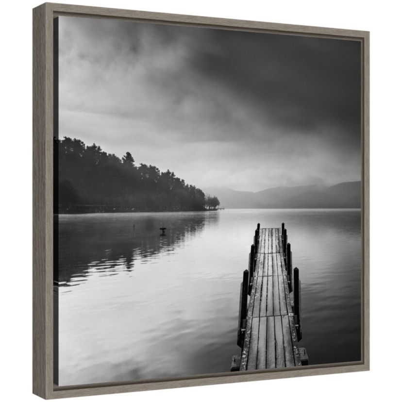 Lake view with Pier II Framed Canvas Wall Art Print