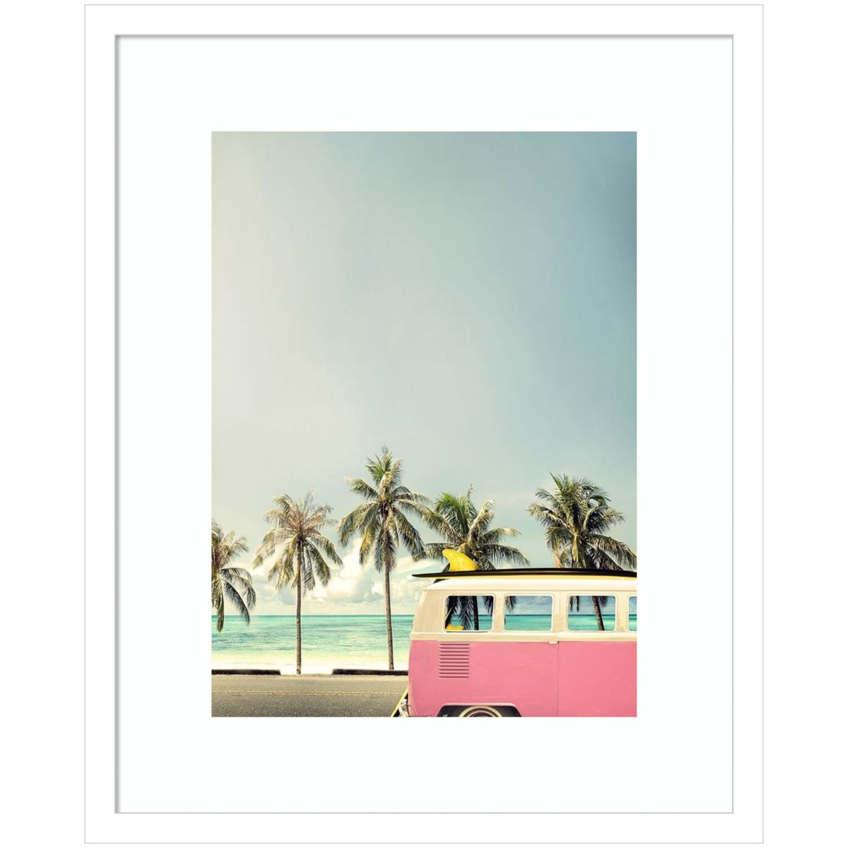 Surf Bus Pink (Beach) by Design Fabrikken Wood Framed Wall Art Print