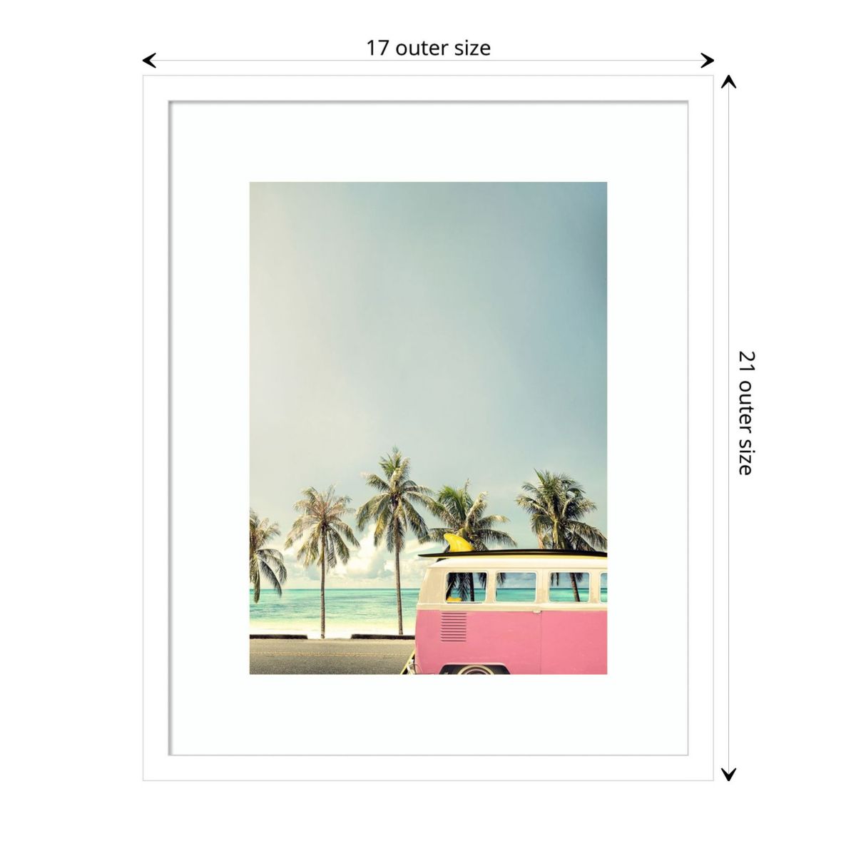 Surf Bus Pink (Beach) by Design Fabrikken Wood Framed Wall Art Print