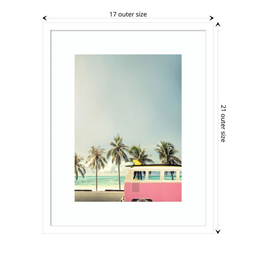 Surf Bus Pink (Beach) by Design Fabrikken Wood Framed Wall Art Print